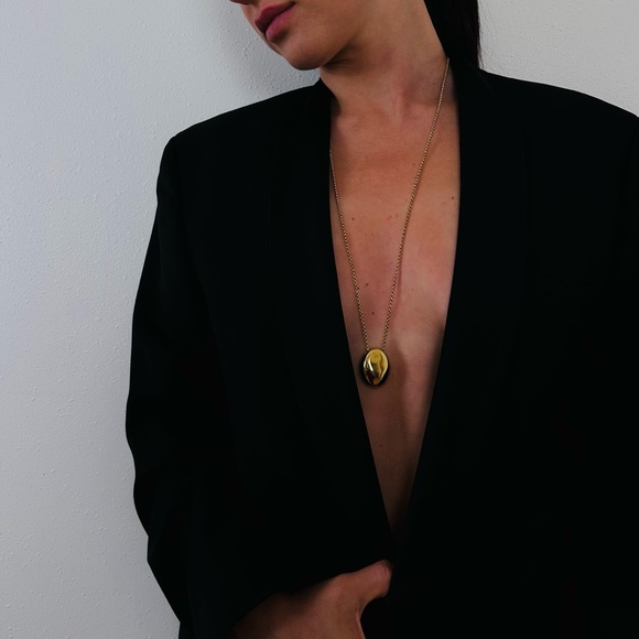 New Brushed Metal Oval Gold Metal Necklace Chain Charm statement - Picture 2 of 5